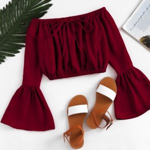 ❤️Bardot Fluted Sleeve Drawstring Crop Top❤️